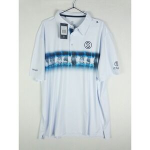 NWT Scales Hoo Stripe Polo Shirt Mens XL White Blue Performance Stretch Coastal